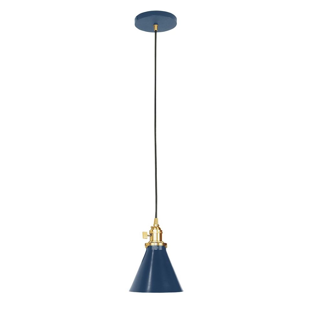 Montclair Lightworks PEB405-50-91-C16 6" Uno Pendant, Navy Mini Tweed Fabric Cord With Canopy, Navy With Brushed Brass Hardware
